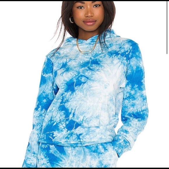 NWT Frankie’s Bikinis Aiden Hoodie in Blue Ocean Tie Dye - Picture 9 of 11